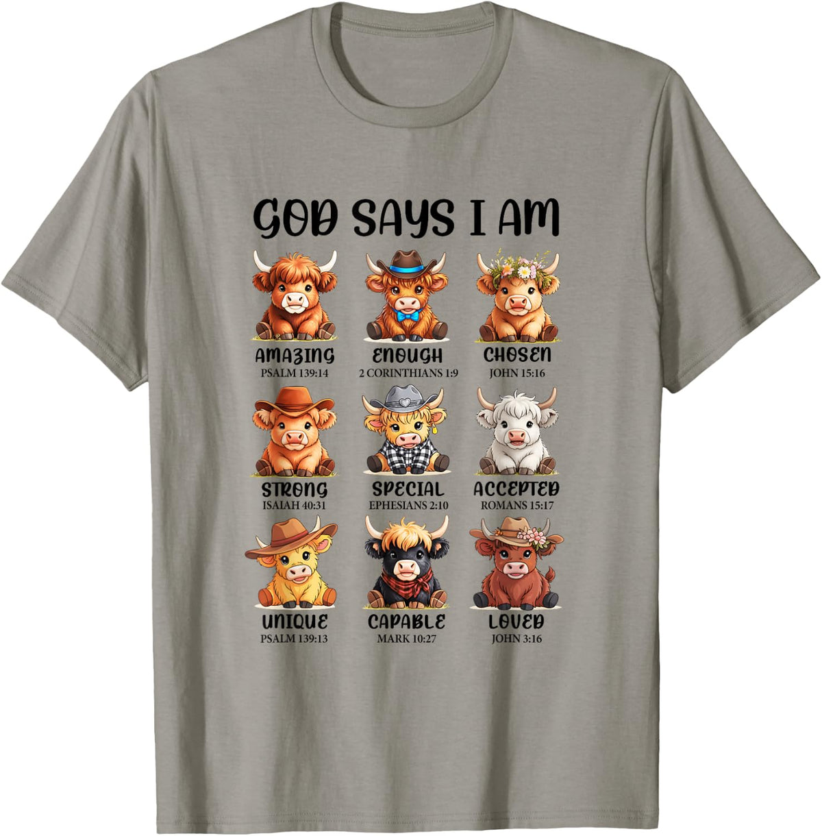 God Says I Am Highland Cow Christian Religious Scottish Cow T-Shirt