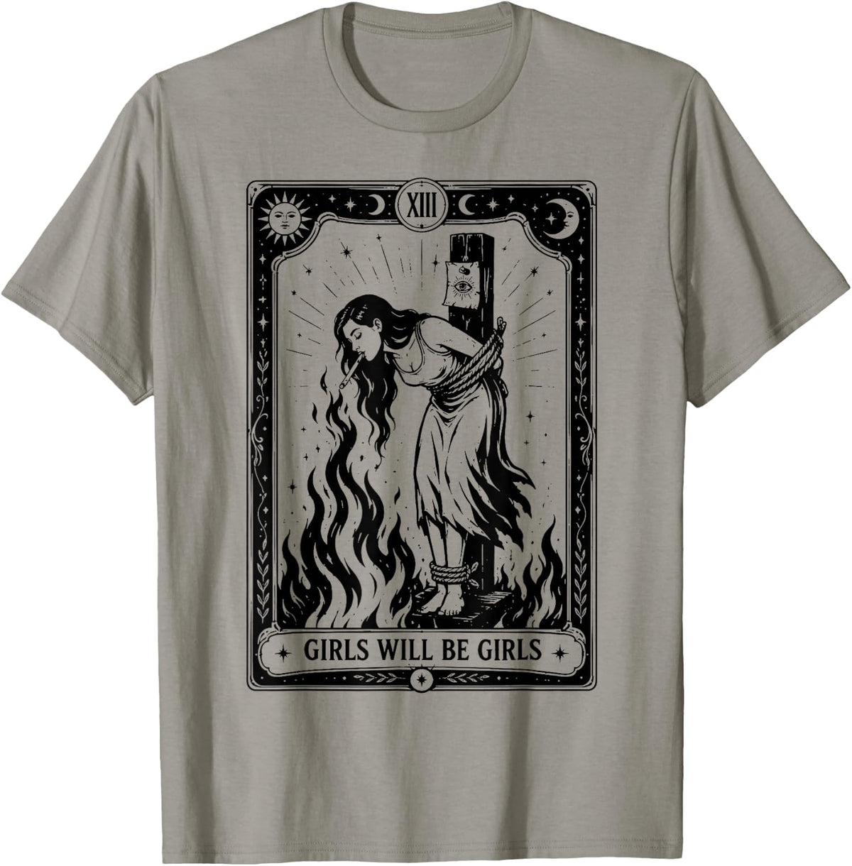 Girl Will Be Girls Witch Cigarette Burning Tarot Card Women T-Shirt