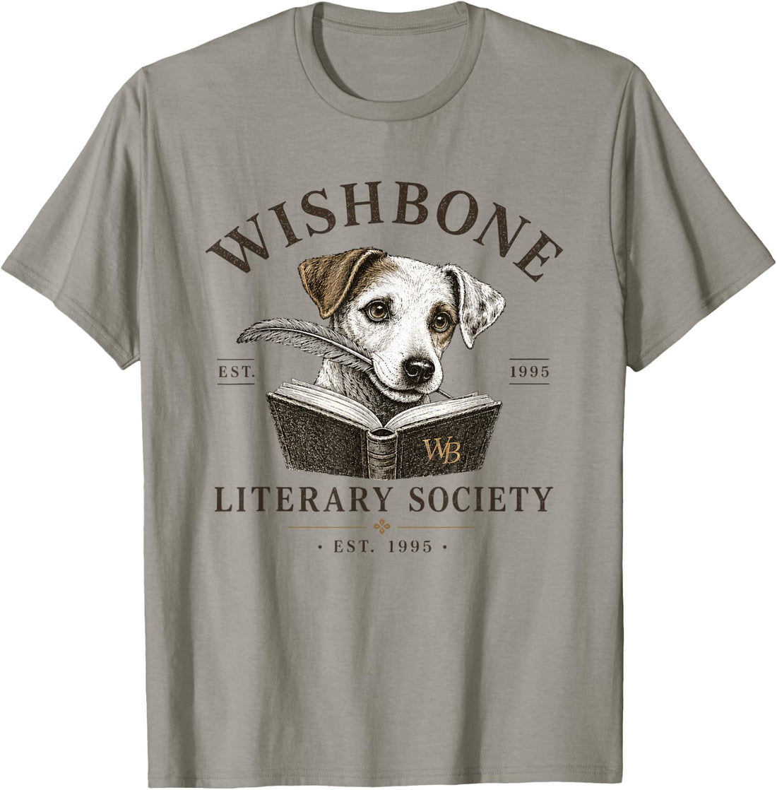 Wishbone Literary Society Vintage Book Lover Dog Design T-Shirt