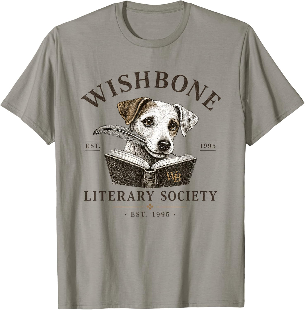 Wishbone Literary Society Vintage Book Lover Dog Design T-Shirt