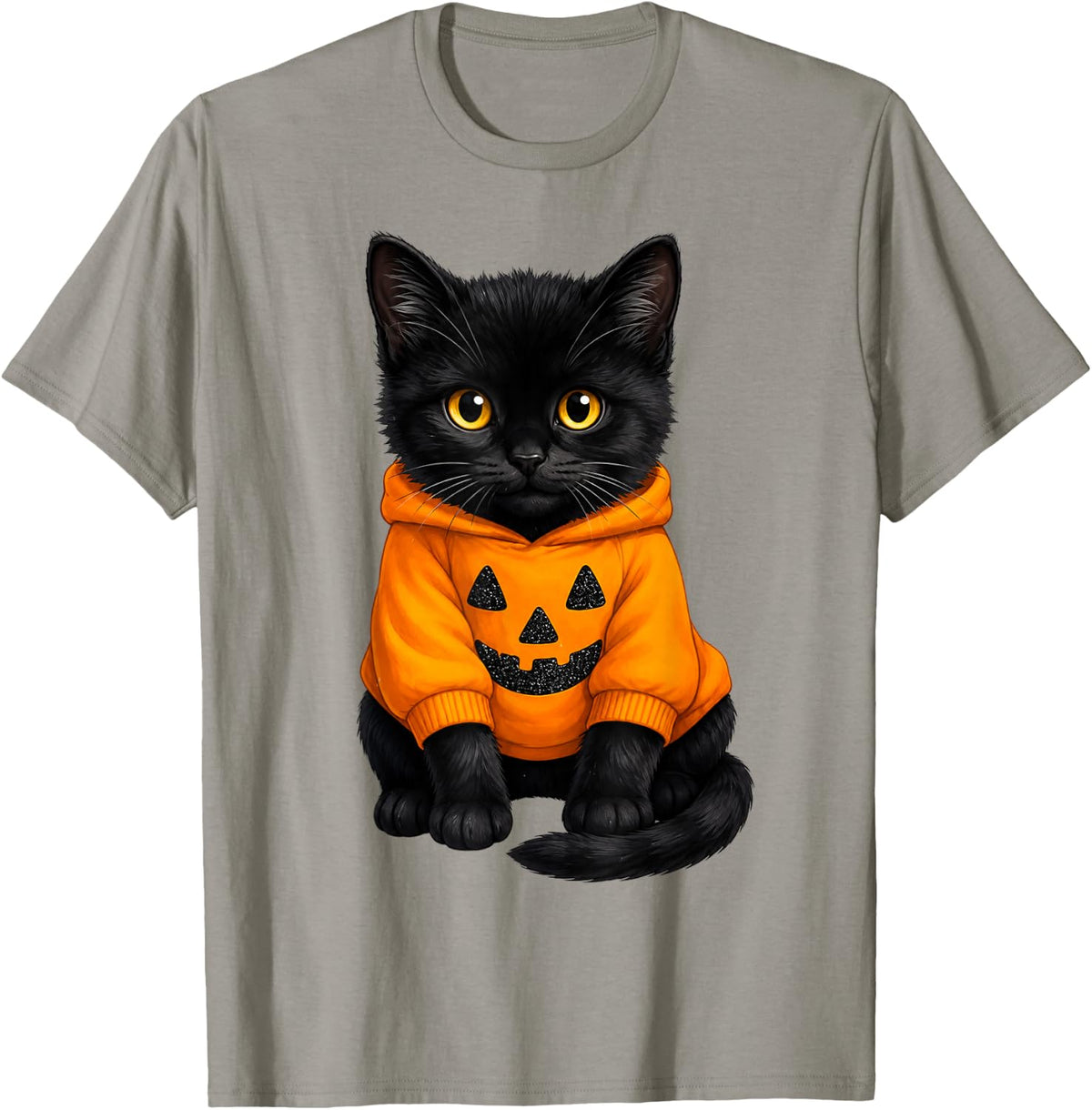 Cute Black Cat in Pumpkin Hoodie Halloween Design T-Shirt