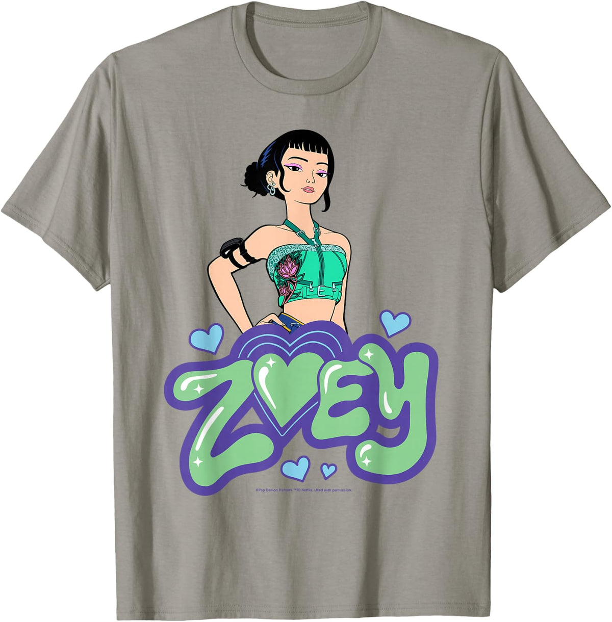 Kpop Demon Hunters Huntrix Zoey Bold Bubble Heart Portrait T-Shirt