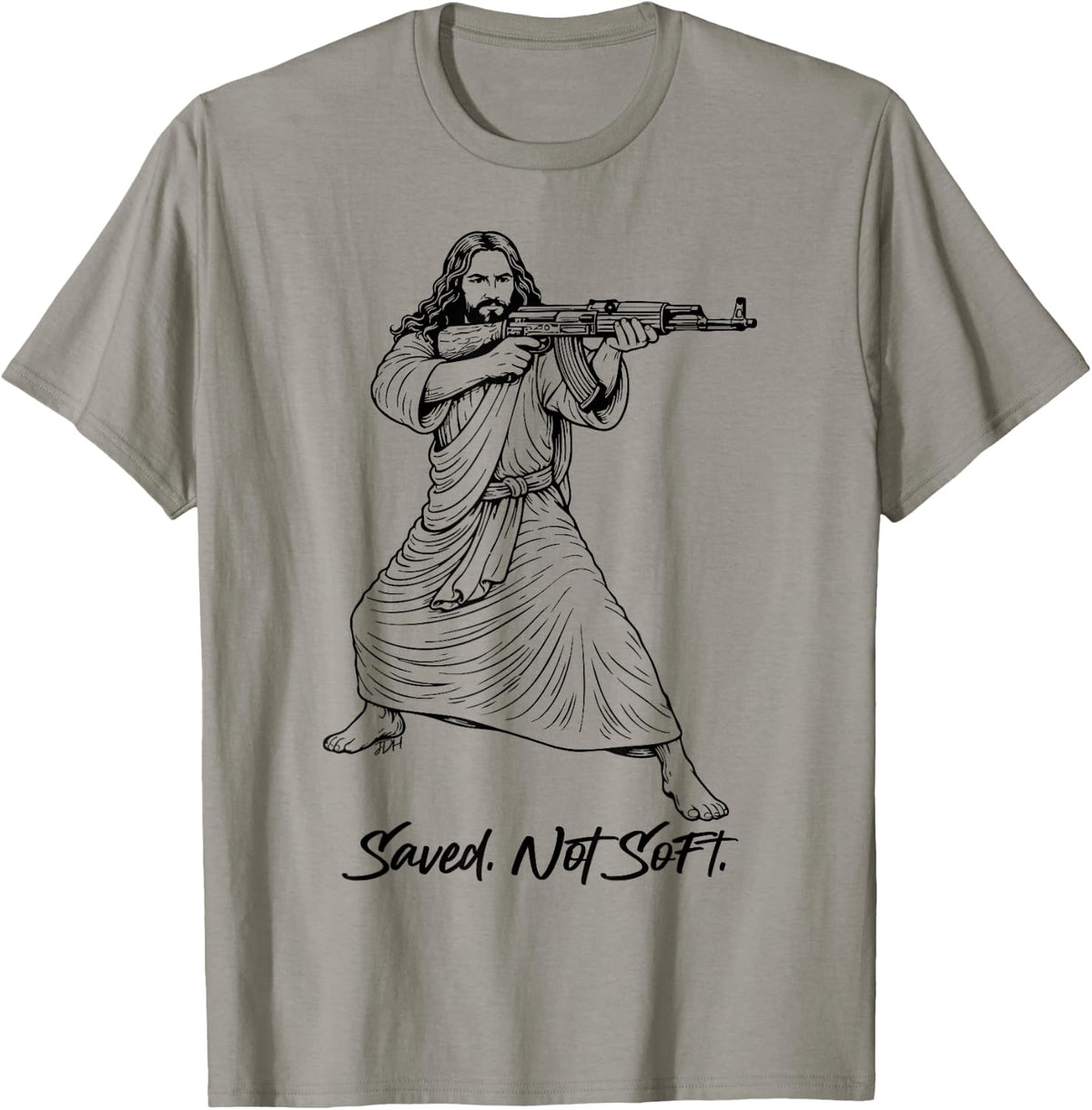 Funny Jesus with an AK-47 Gun Saved Not Soft Cute Christian T-Shirt