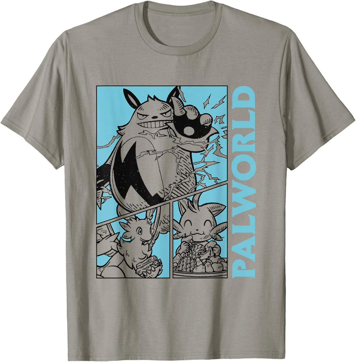 Palworld Character Collage in Black and White Video Game T-Shirt