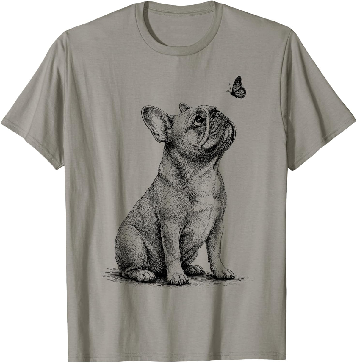 French Bulldog Dog with Butterfly Graphic Tee Men Kids T-Shirt