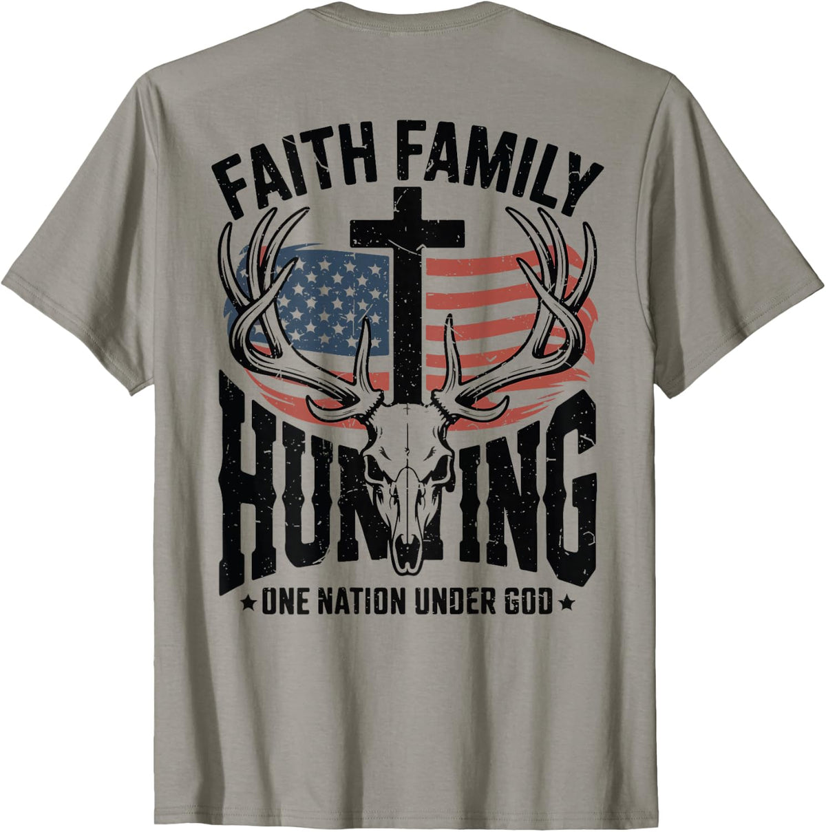 Men's Faith Family Hunting Patriotic American Flag Deer Hunt T-Shirt