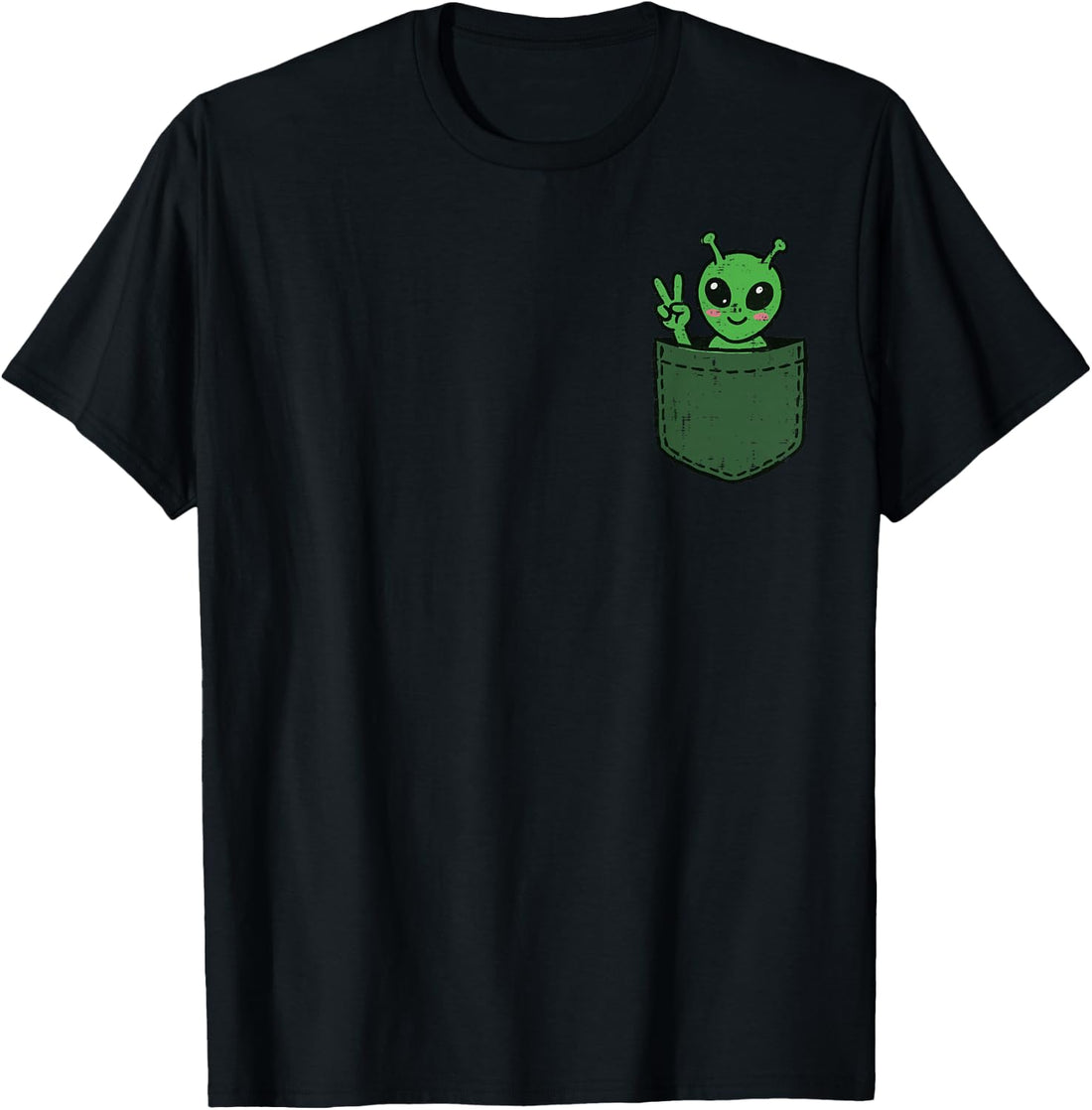 Alien Peace Sign Pocket Cute Space UFO Sci Fi Men Women Kids T-Shirt