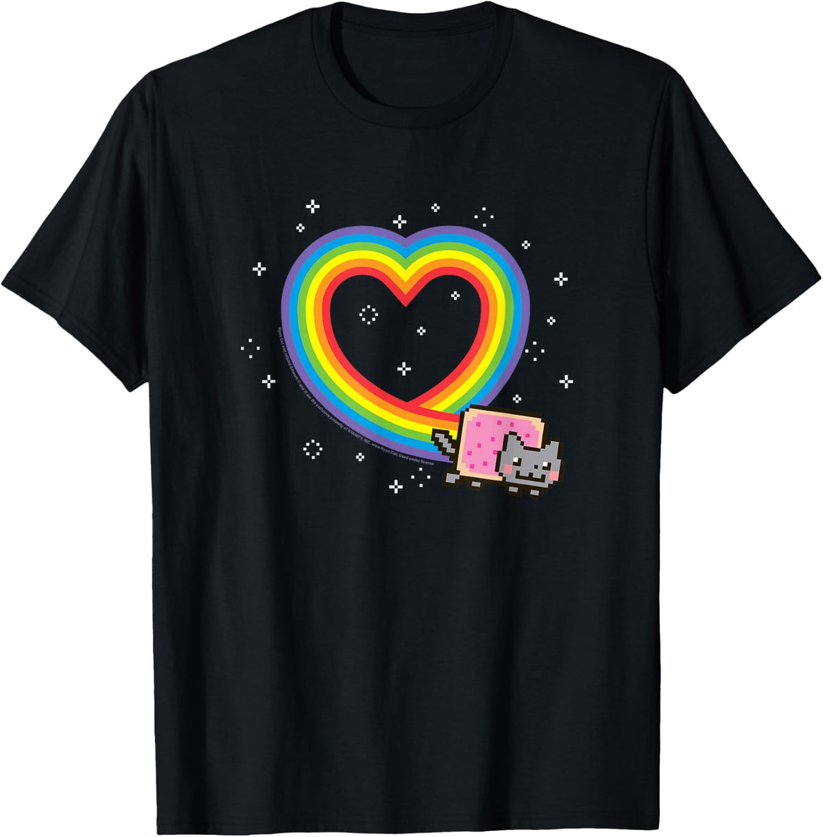 Nyan Cat Rainbow Heart with Sparkles Cute Internet Cat T-Shirt