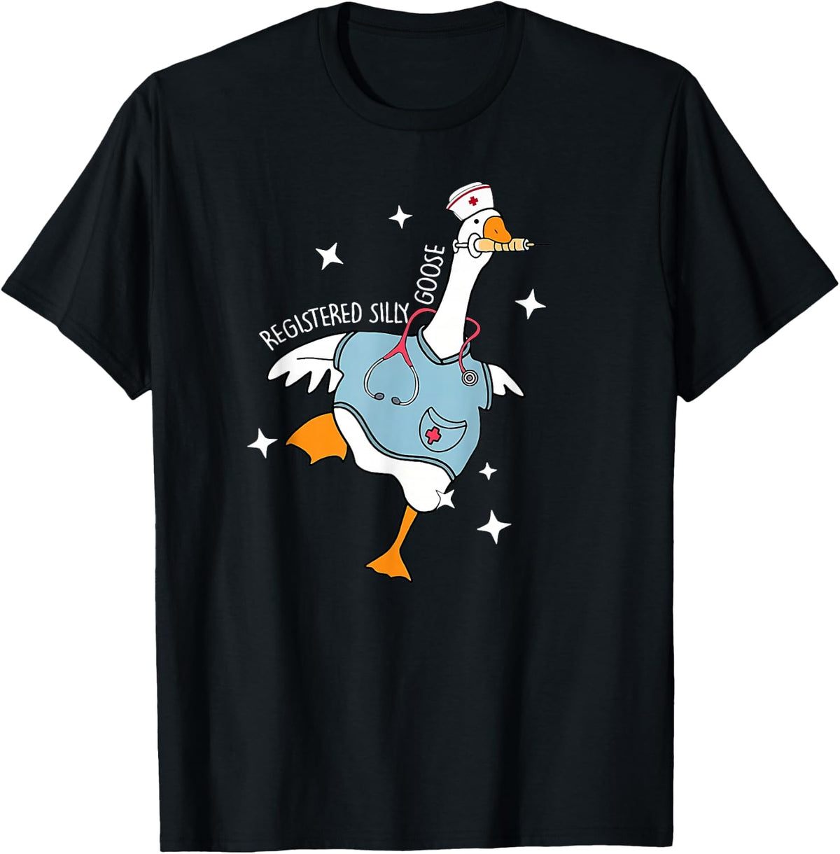 Black Cartoon Humor U-Neck Classic Fit Short Sleeve T-Shirt, Size Small, Unisex-Adult, Nurses, Nursing Students