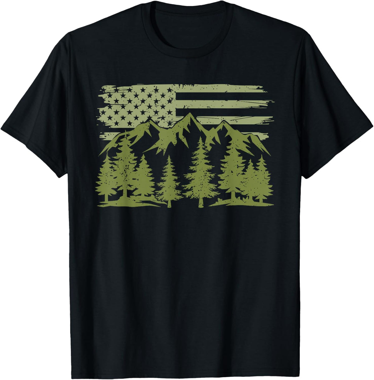 Forest Tree Wildlife Nature Outdoor American USA Flag Forest T-Shirt