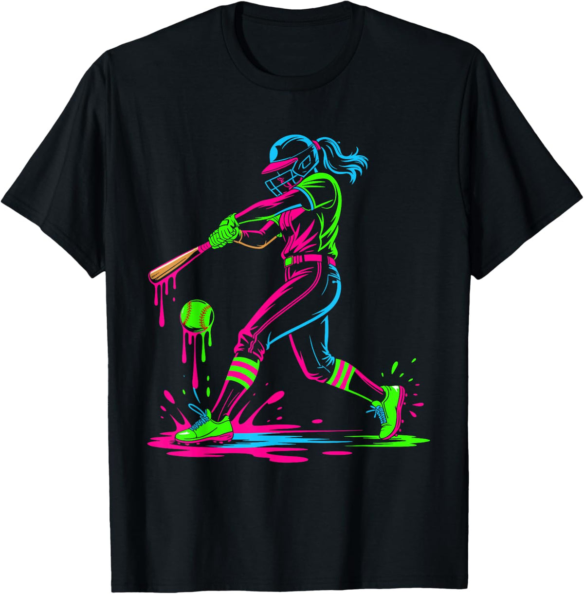 Softball Girl Ice Cream Softball Drip T-Shirt