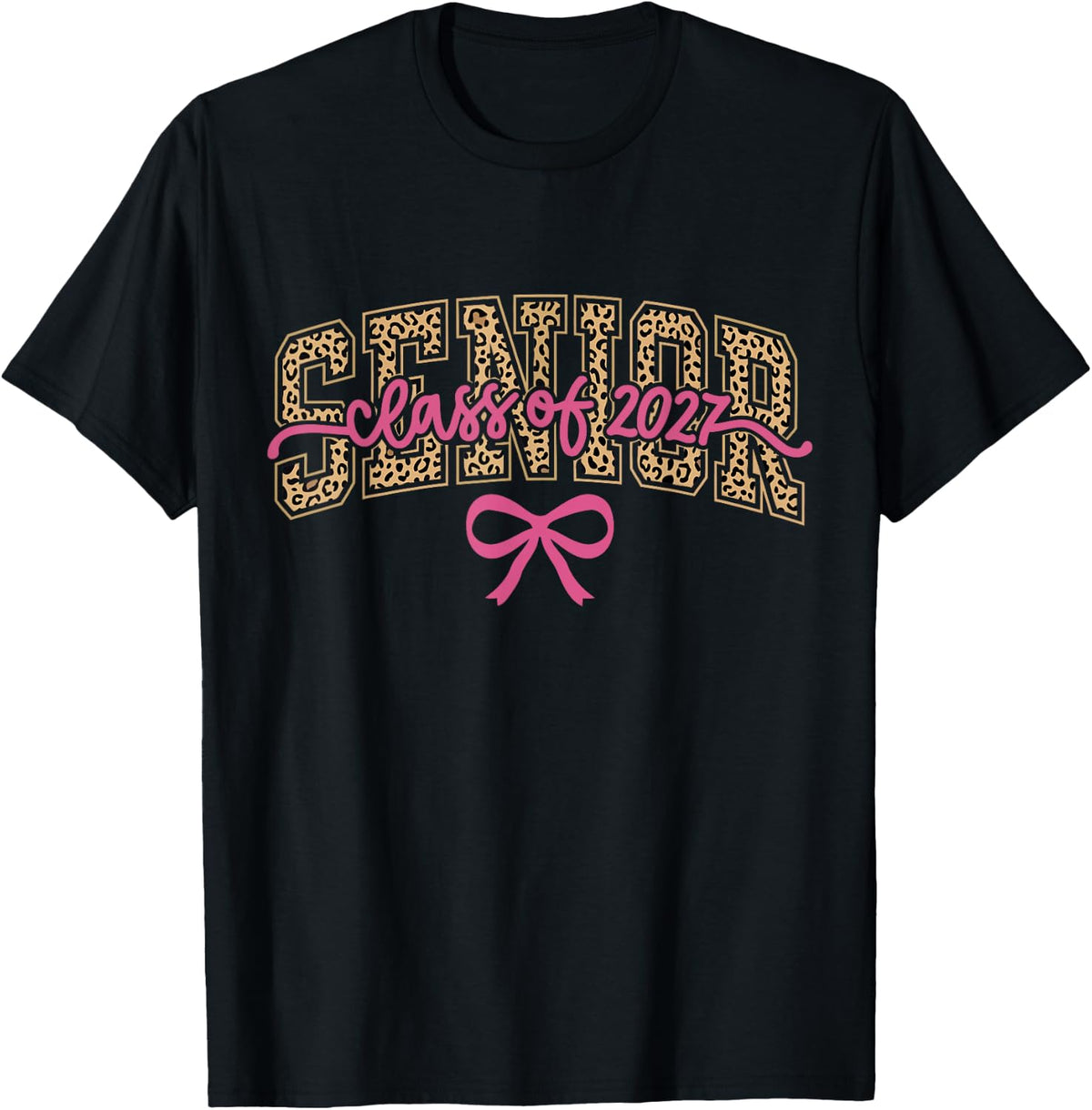 Senior 2027 Class of 2027 Coquette Leopard Bow Senior Grad T-Shirt