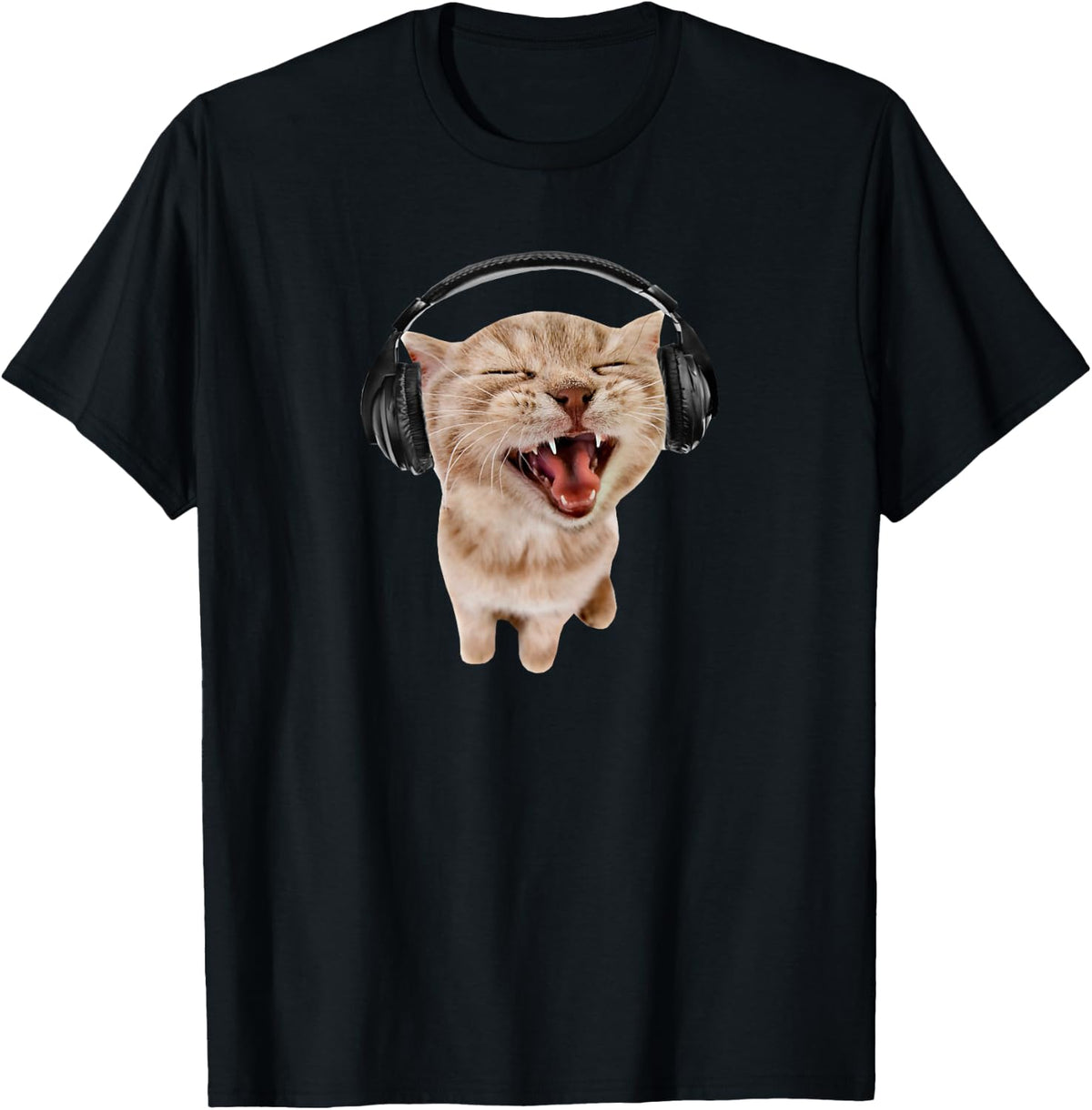 Cat With Headphones Meme Men Women Girls Kids T-Shirt