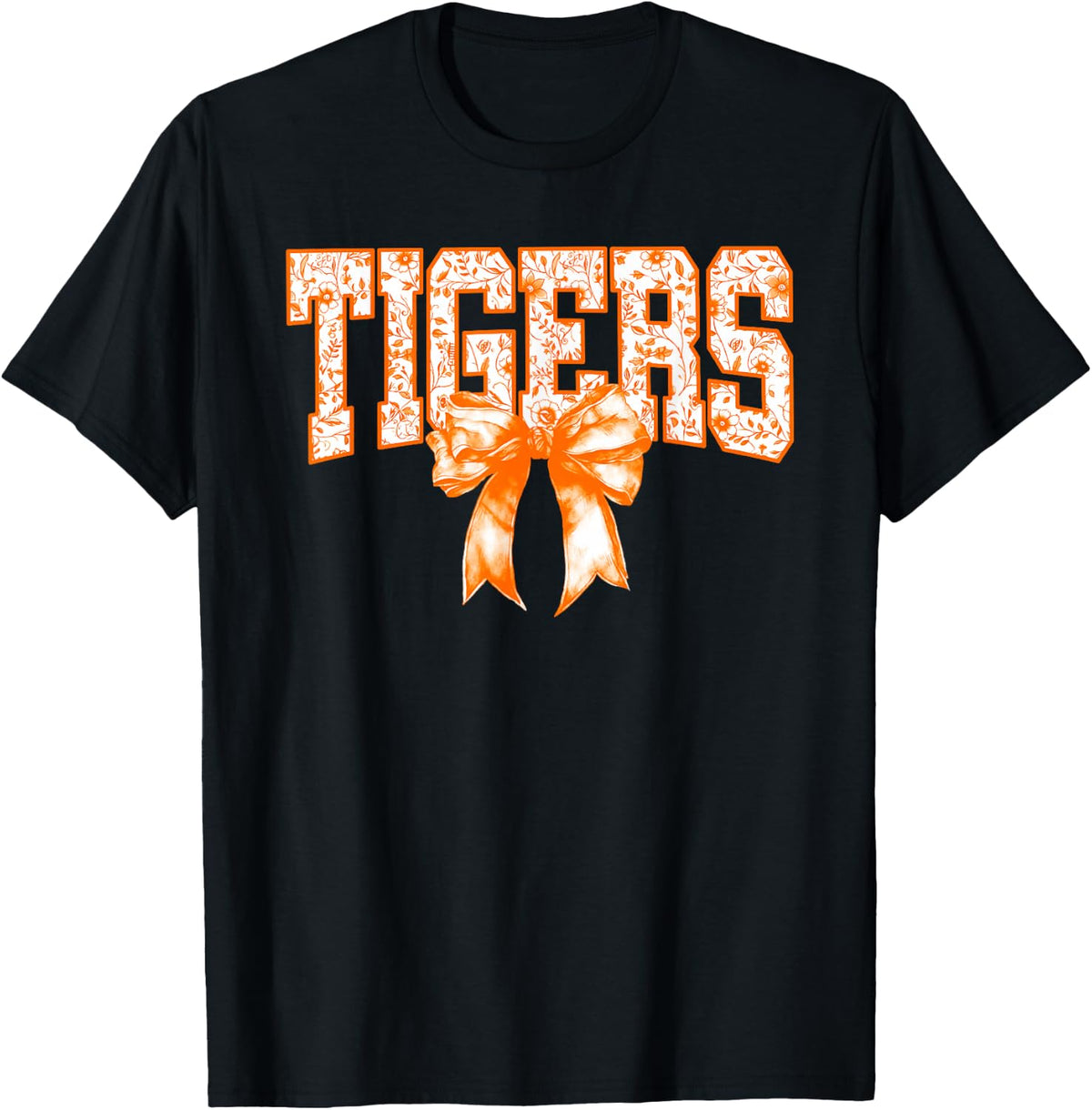 Floral Coquette Bow Tigers School Sports Team Spirit T-Shirt