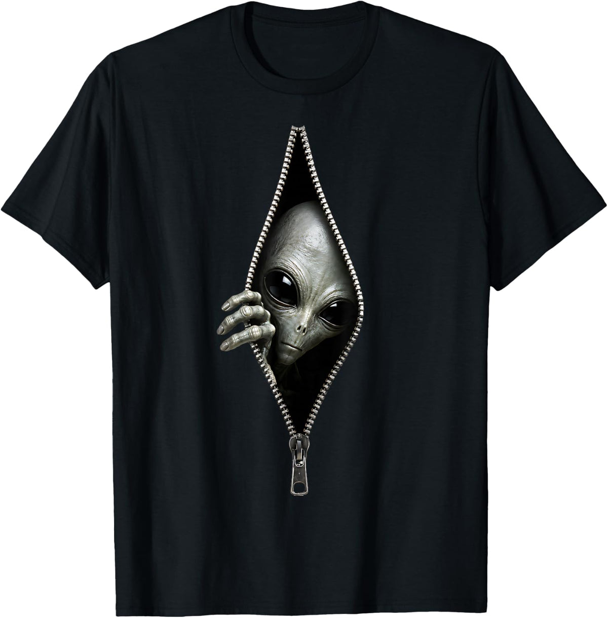 Hidden Alien Face Peeking Through Zipper Optical Illusion 3D T-Shirt