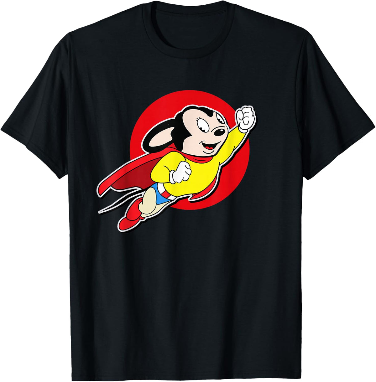 Superhero Cartoon Mouse Rockets Up in Mighty Retro Cartoon T-Shirt