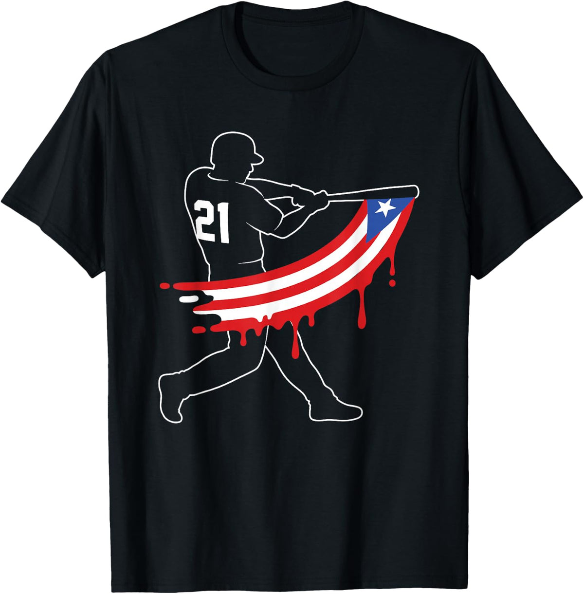 Puerto Rico 21 Baseball Silhouette Player Puerto Rican Flag T-Shirt