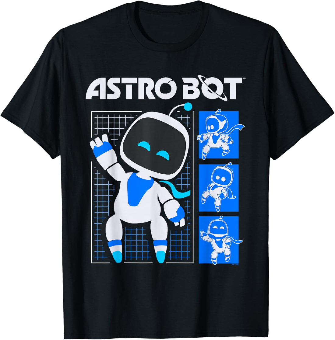 Astro Bot Pose Grid Collage with Logo Video Game T-Shirt