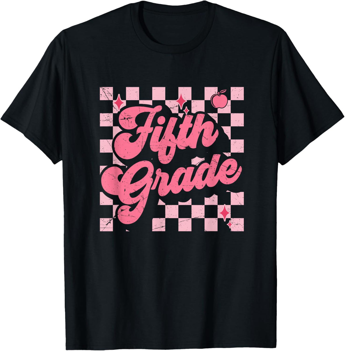 Fifth Grade Pink Checkered Retro 5th Grade Teacher Girl Kids T-Shirt