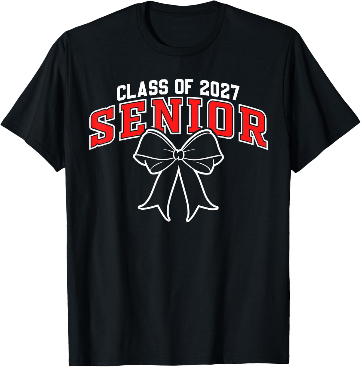 Class of 2027 Senior Graduation Black Red Coquette Bow T-Shirt
