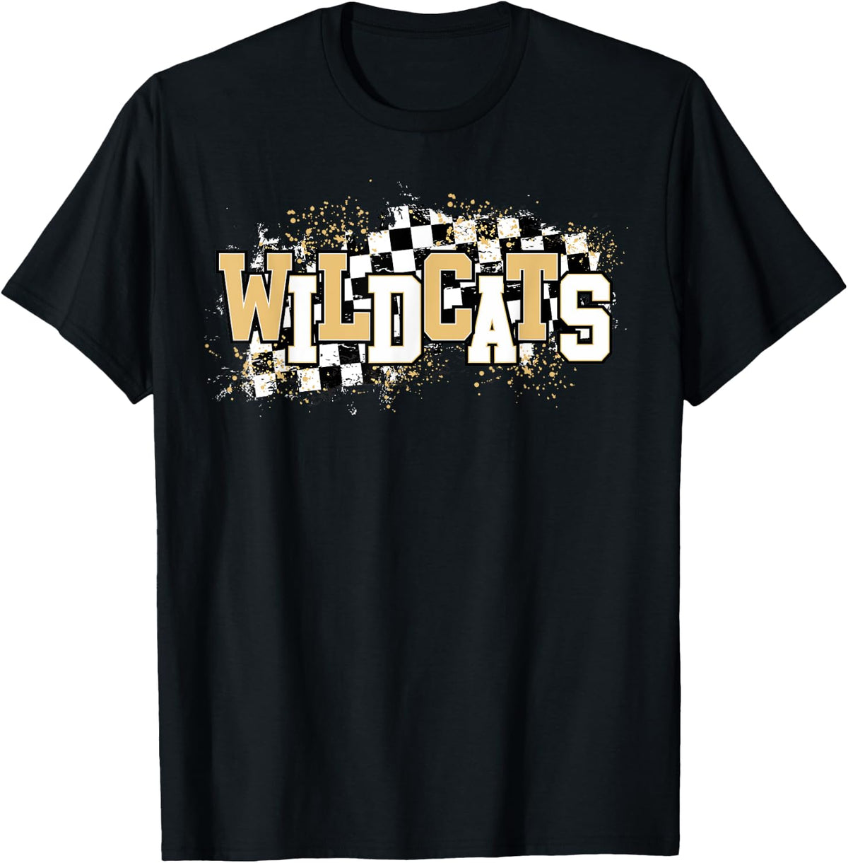 Gold Wildcats School Spirit Wildcat Pride Checkered Teacher T-Shirt