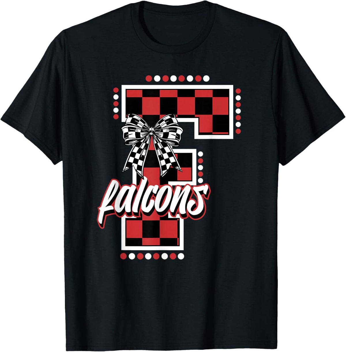 Falcons Checkered Letter School Spirit Mascot Red Game Day T-Shirt