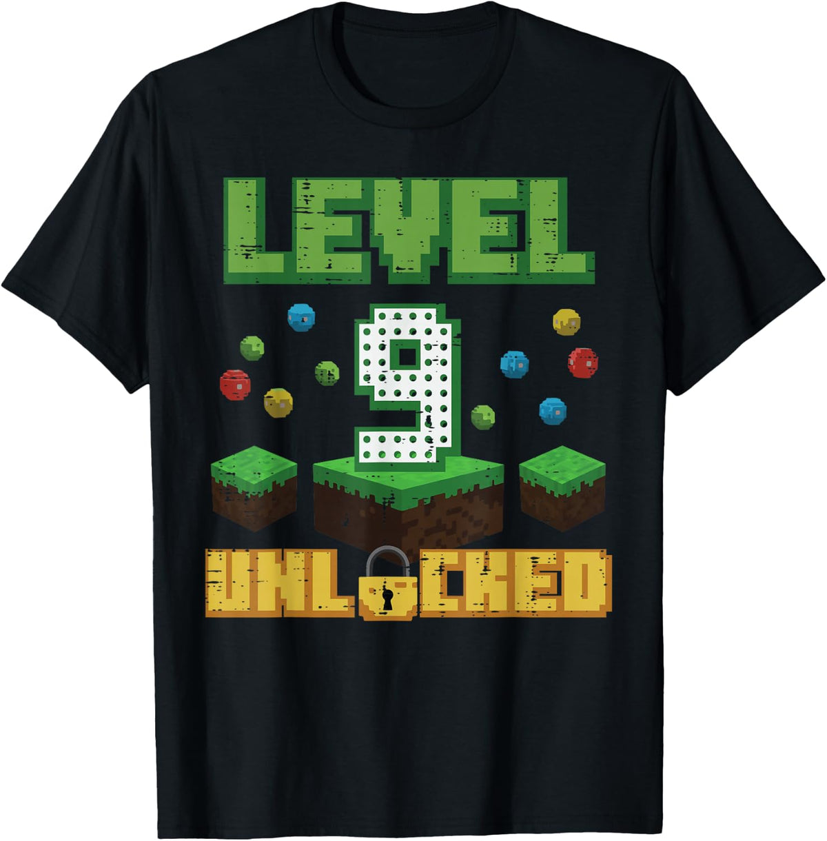 Level 9 Unlocked Pixel Gamer 9th Birthday Gaming Boys Kids T-Shirt