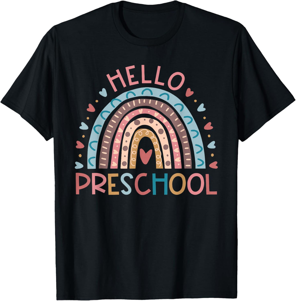 First Day Of School Hello Preschool Teacher Rainbow Kids T-Shirt