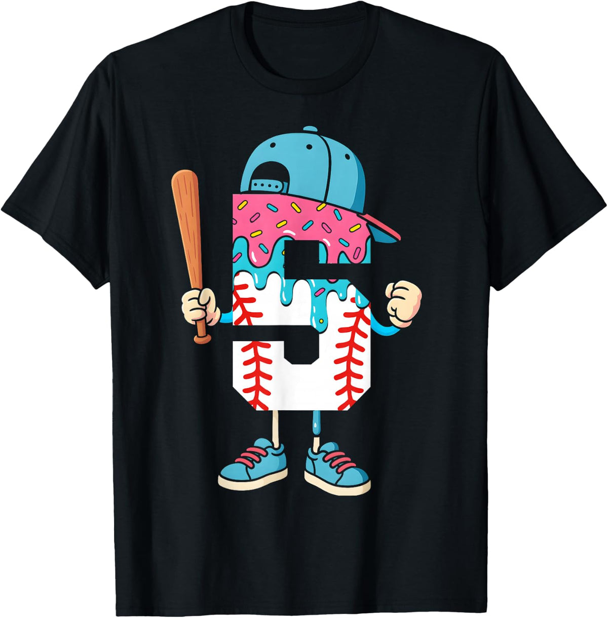 Baseball 5 Year Old Ice Cream Drip 5th Birthday Boy Number 5 T-Shirt
