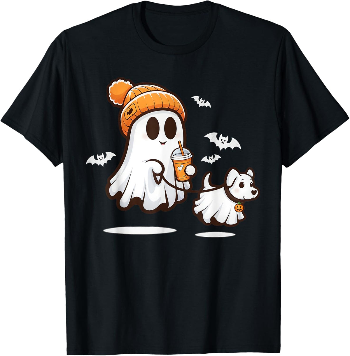 Funny Ghost Walking Dog Ghost Dog Halloween Women Men Kids T-Shirt