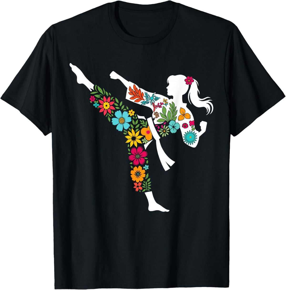 Floral Kick Funny Taekwondo Martial Arts Girls Women Karate T-Shirt