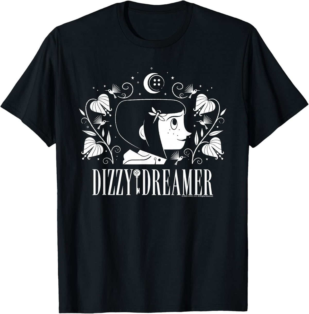 Coraline Dizzy Dreamer Button Moon & Coraline Side Portrait T-Shirt