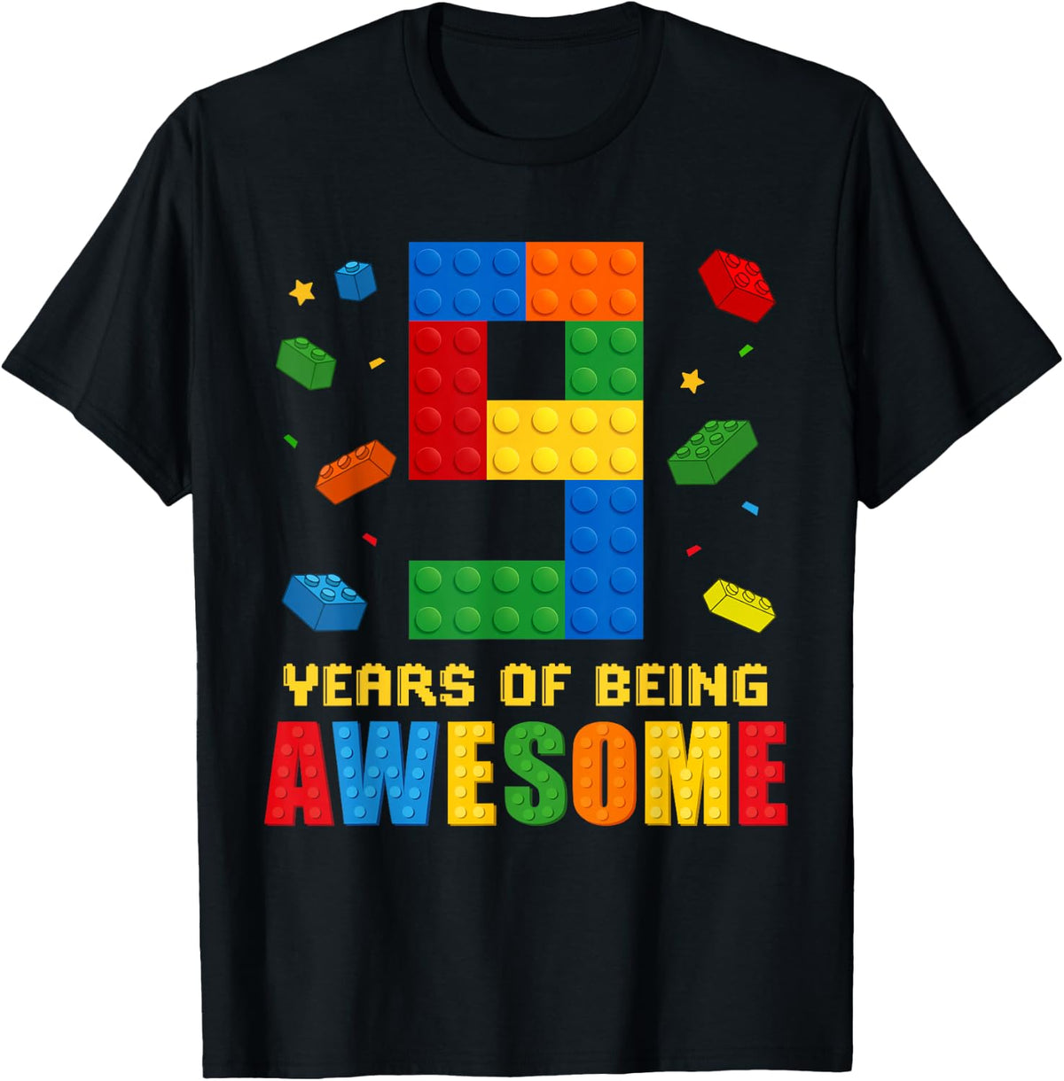 9 Year Old Birthday Boy Being Awesome Building Bricks 9th T-Shirt