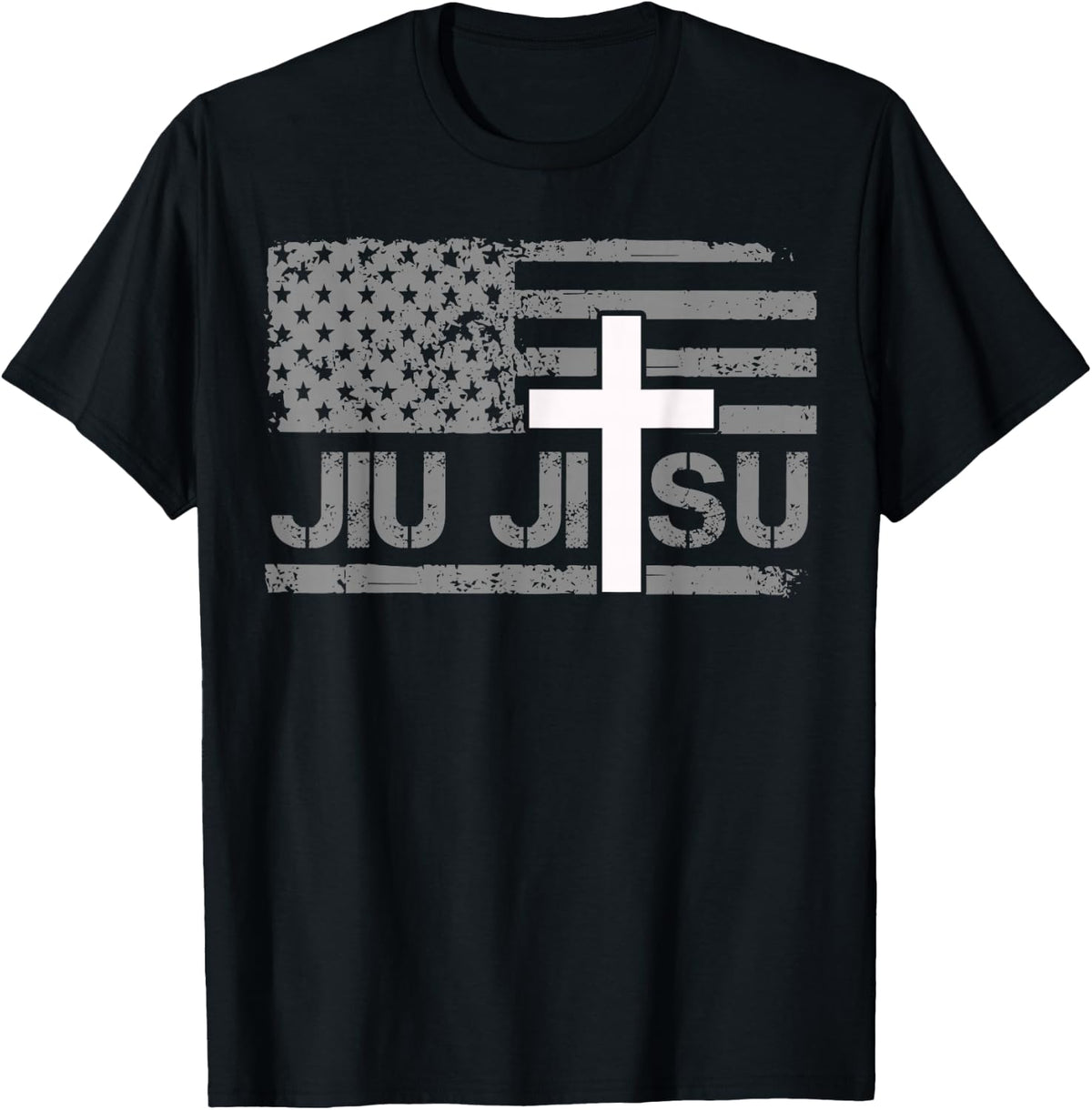 Christian Jiu Jitsu American Flag Cross Men Boys Jesus BJJ T-Shirt