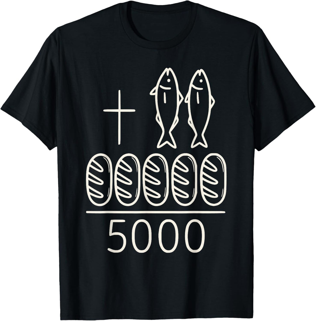 2 Fishes 5 Breads Jesus Cross 5000 Miracle Christian T-Shirt