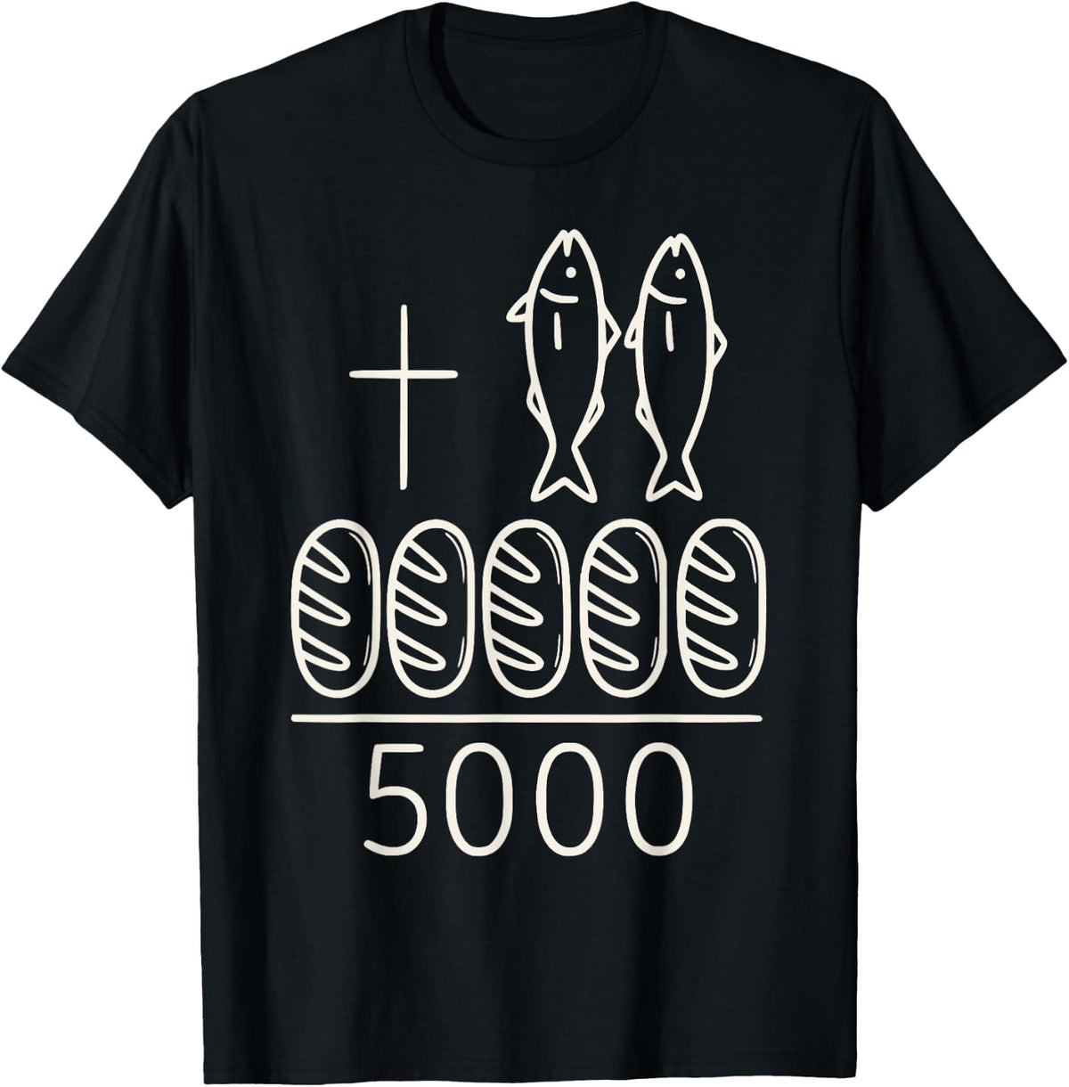 2 Fishes 5 Breads Jesus Cross 5000 Miracle Christian T-Shirt