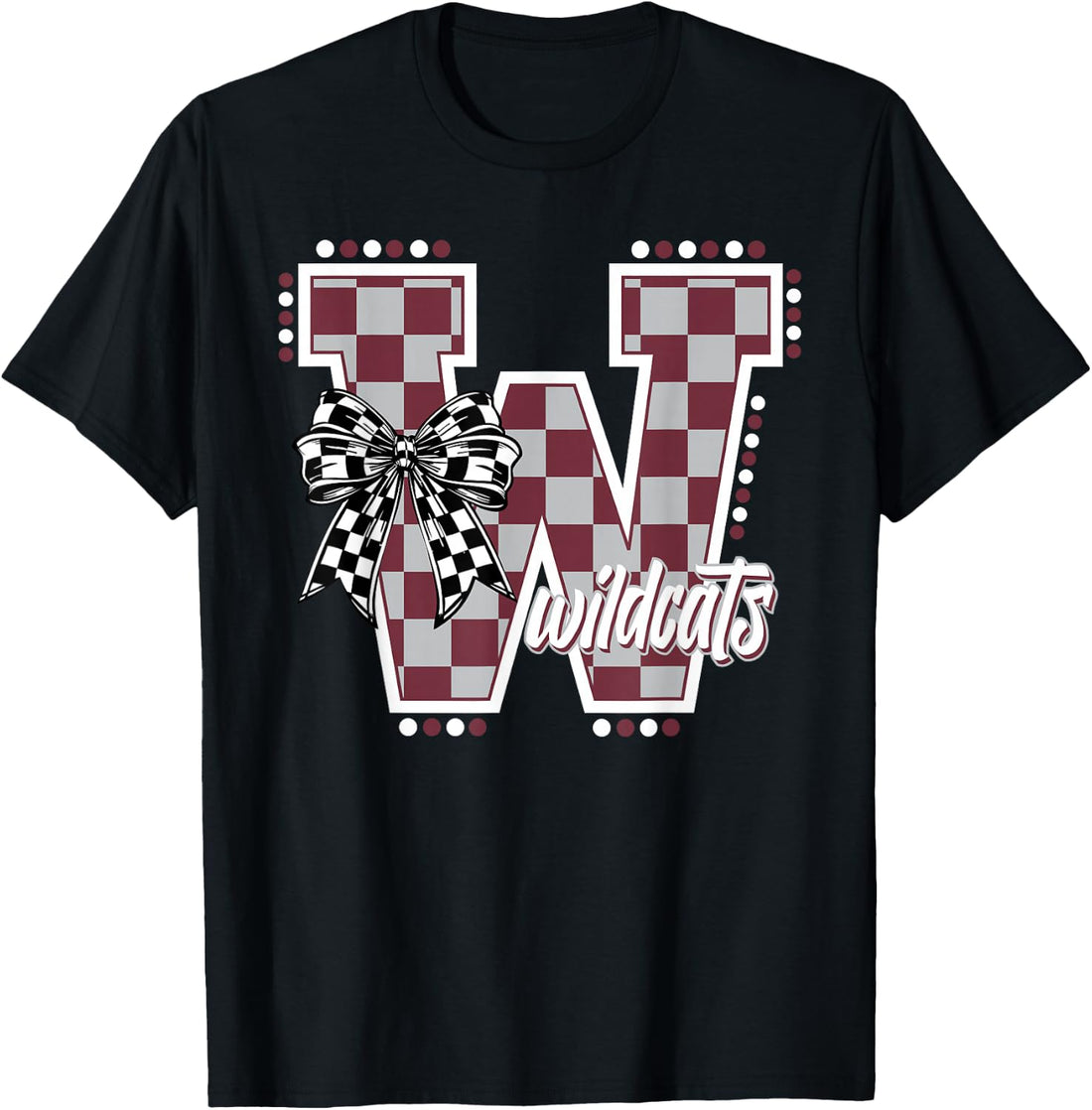Wildcats Checkered Maroon Wildcat Pride School Spirit Mascot T-Shirt