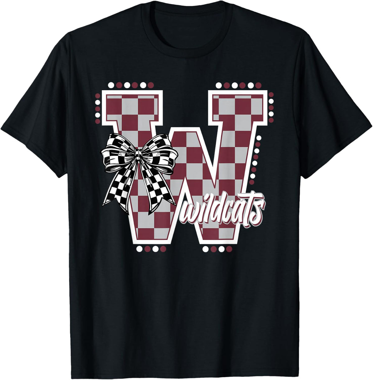 Wildcats Checkered Maroon Wildcat Pride School Spirit Mascot T-Shirt