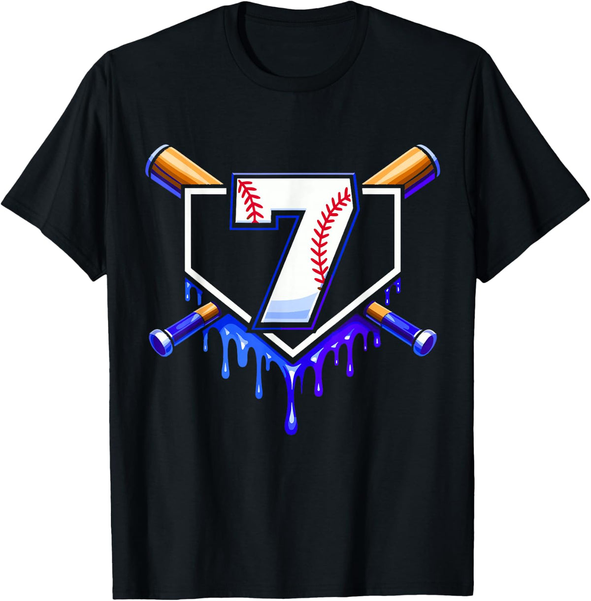 7th Birthday Baseball 7 Years Ice Cream Drip Boy Baseball T-Shirt