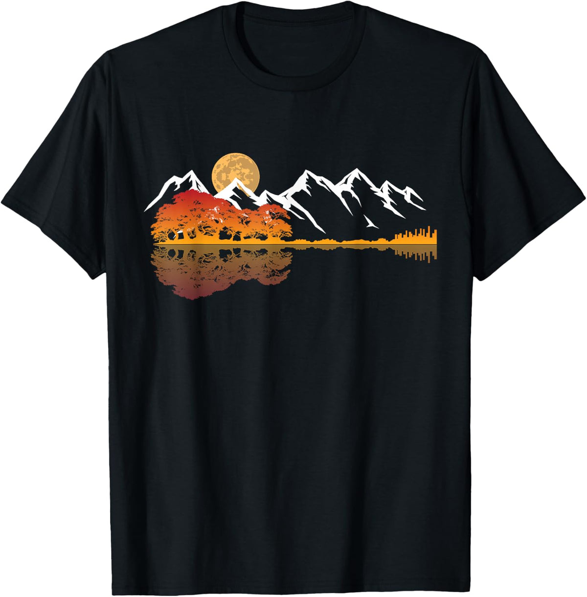 Guitar Lake Mountain Reflections Shadow Love Guitar Musician T-Shirt