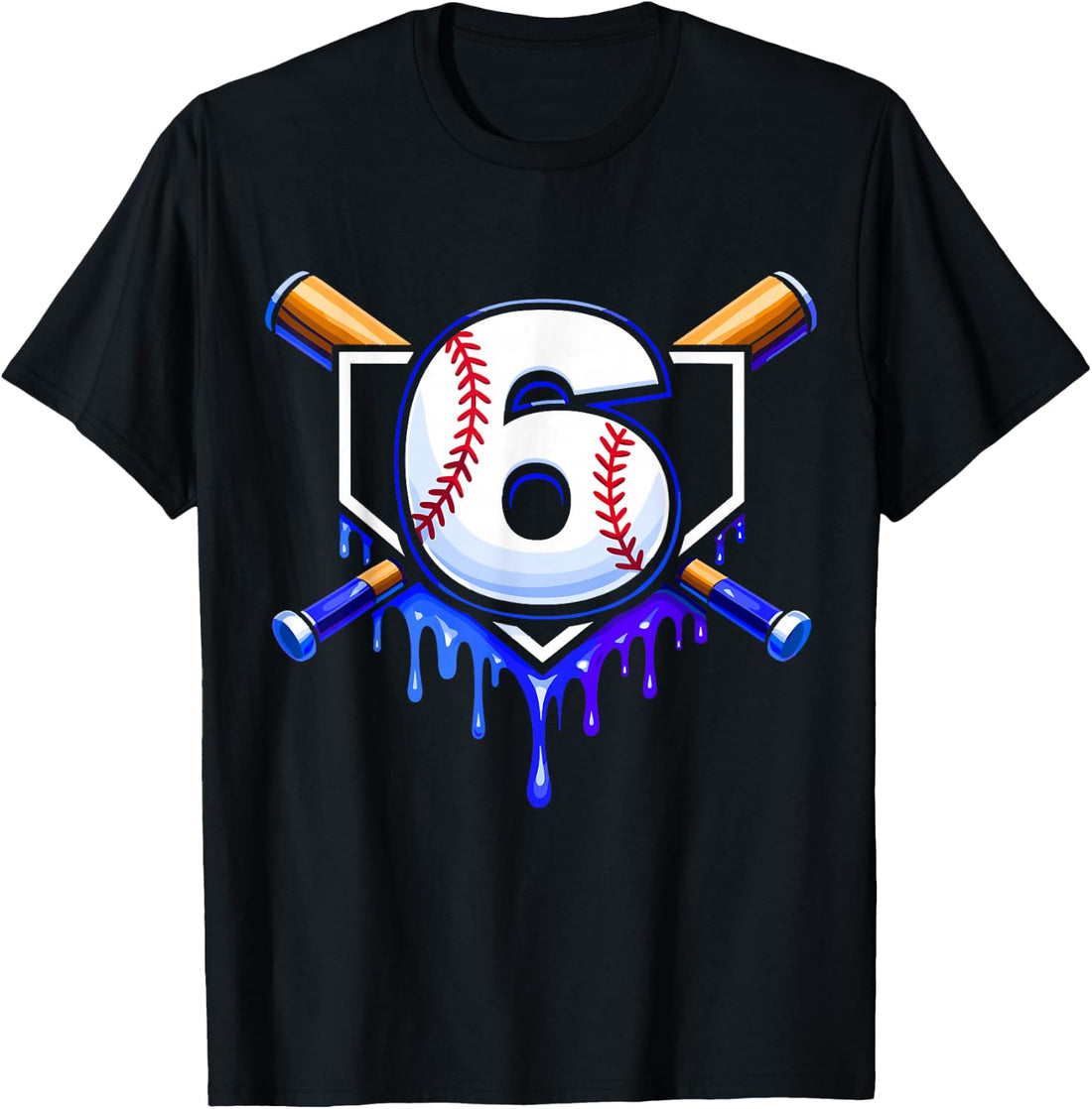 6th Birthday Baseball 6 Year Old Ice Cream Drip Boy Baseball T-Shirt