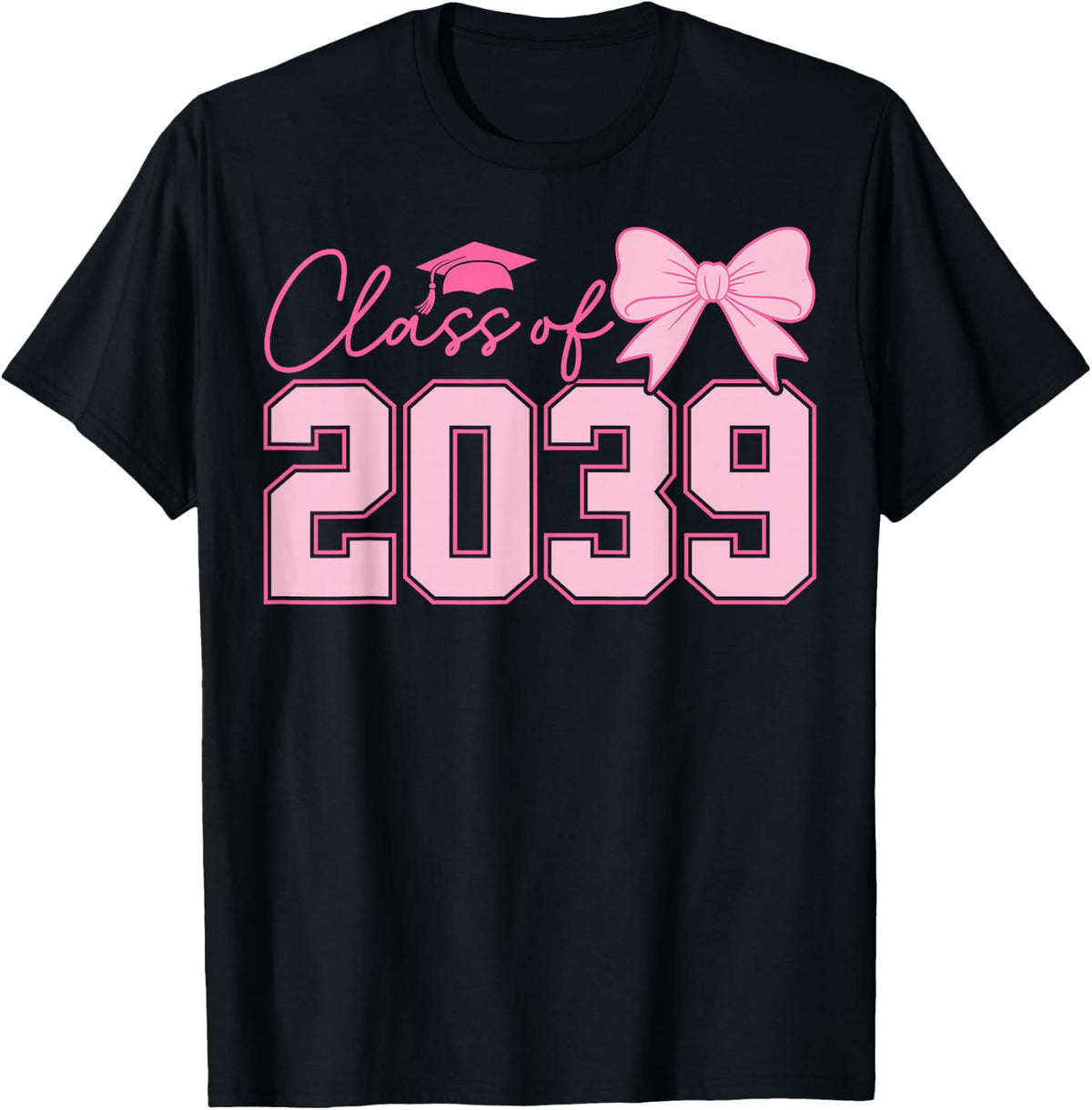 Class of 2039 Grow with Me Graduation Pink Coquette Bow Girl T-Shirt