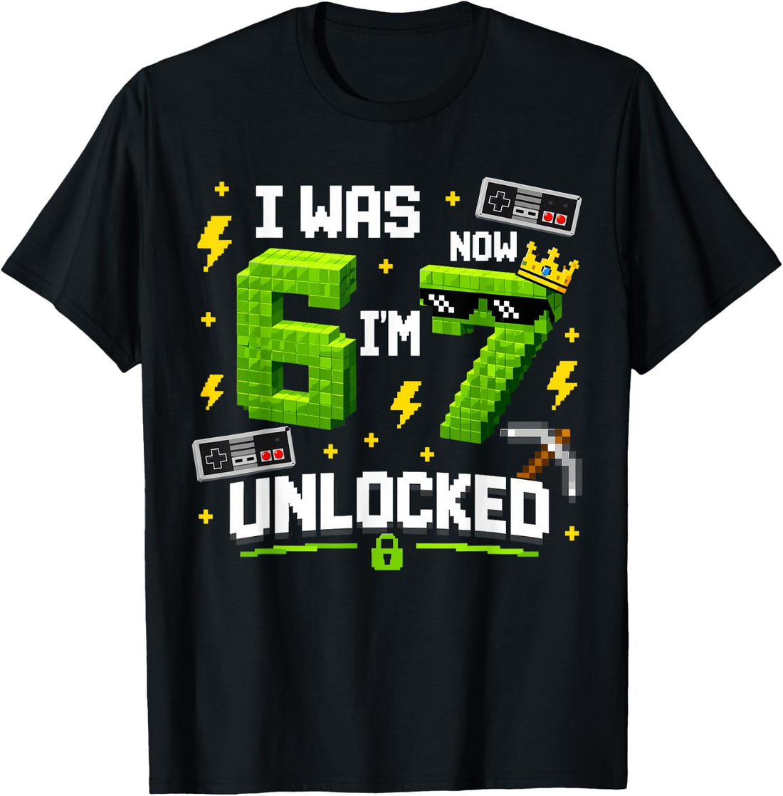 7th Birthday I was 6 Now Im 7 Unlocked 67 Boys Kids Youth T-Shirt