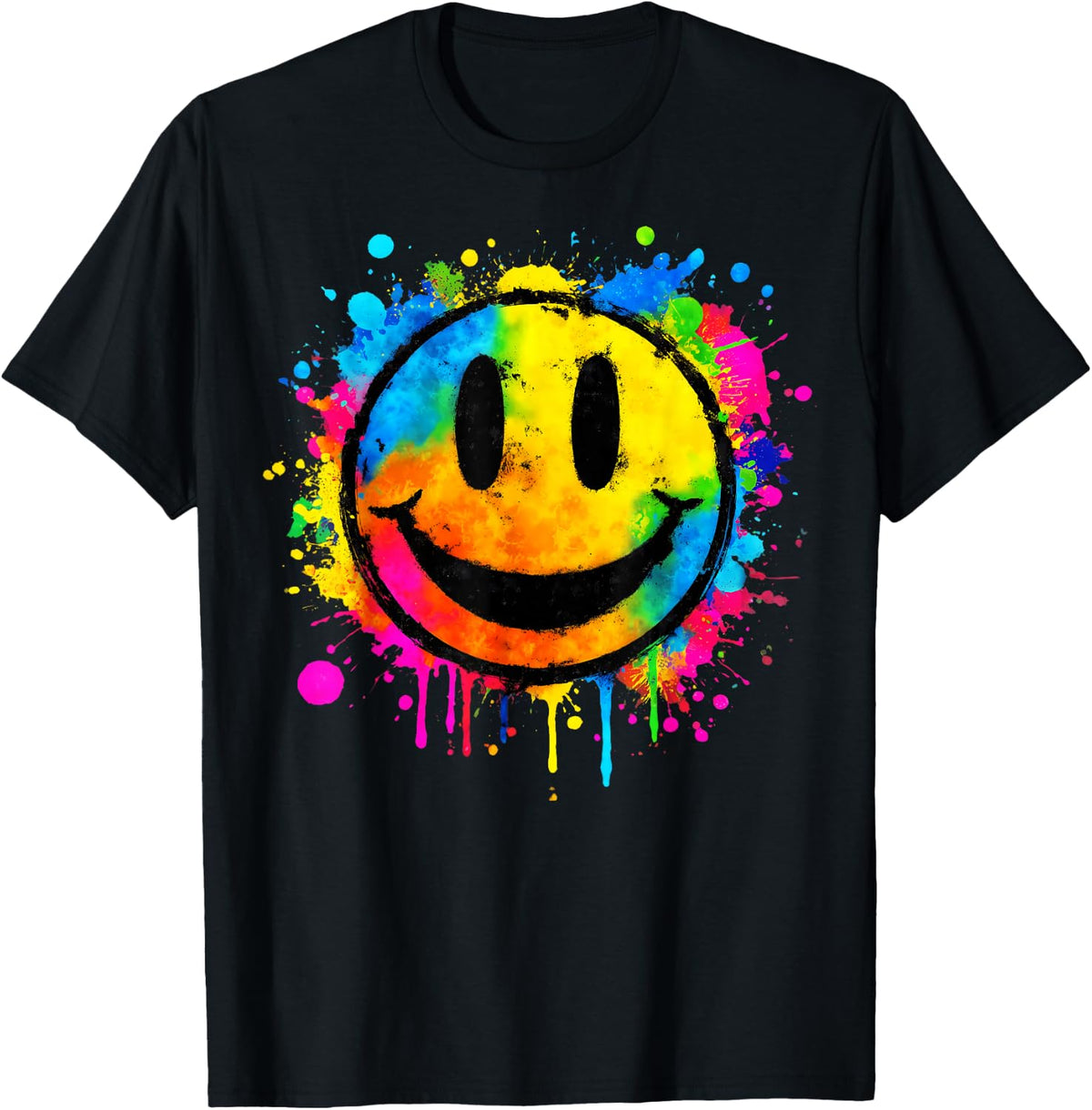 Cute Paint Splash Happy Smile Face 70s Tie Dye Smiling Funny T-Shirt