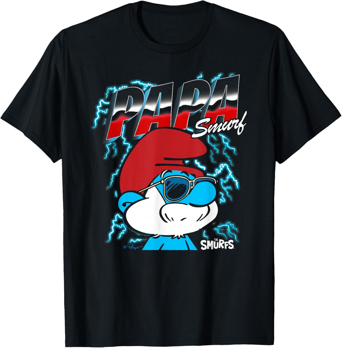 The Smurfs Chrome and Lightning Papa Smurf Retro Cartoon T-Shirt