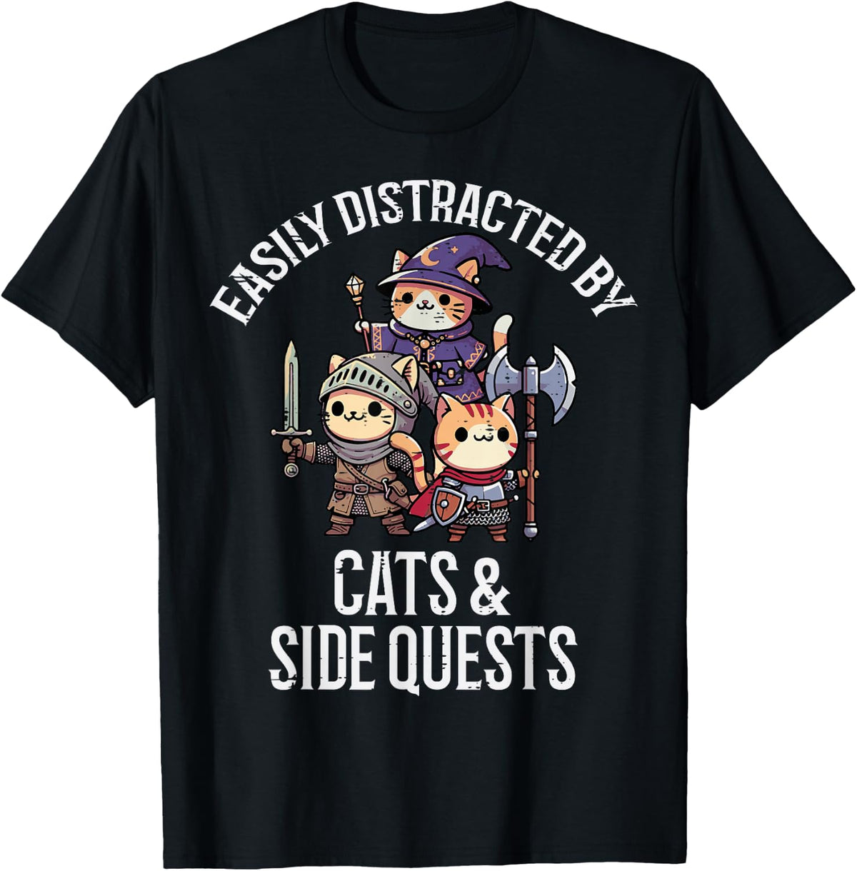 Gamer Easily Distracted by Cats Side Quests Men Boys Kids T-Shirt