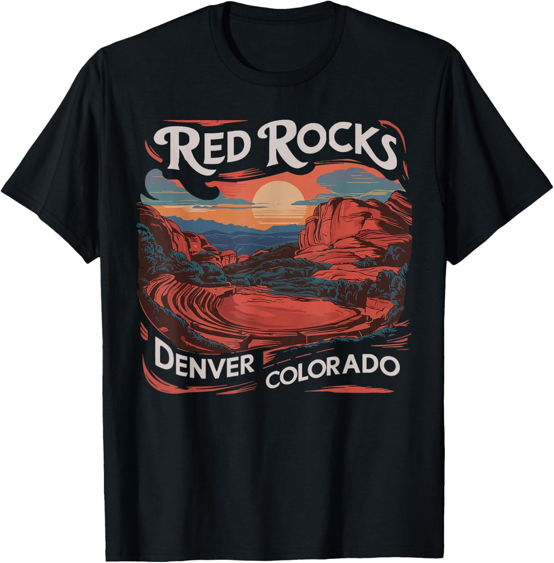 Vintage Red Rocks Denver Colorado Sunset Hiking Graphic T-Shirt