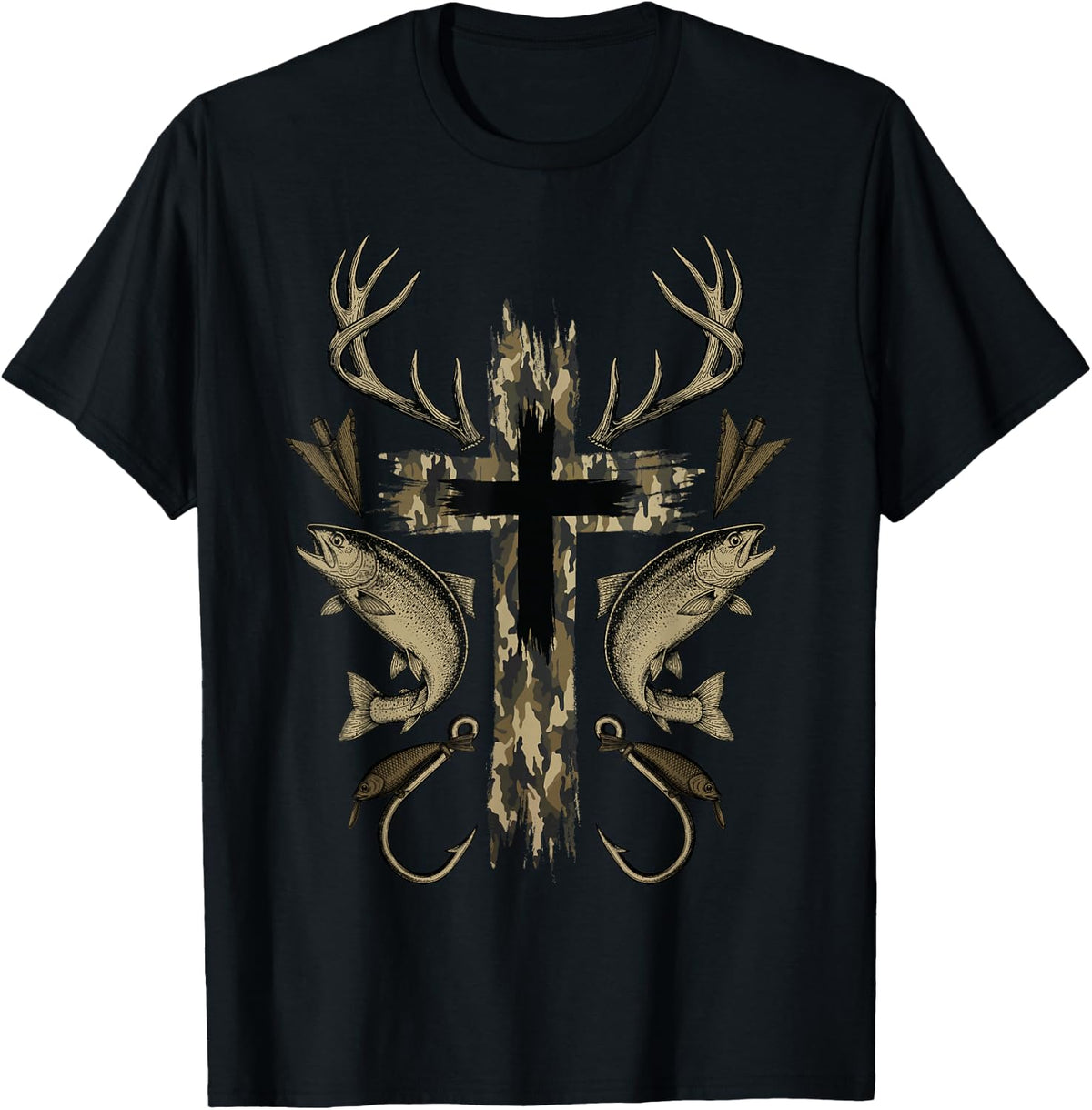 Cross Camo Fishing Hunting Christian Faith Hunter Fisherman T-Shirt