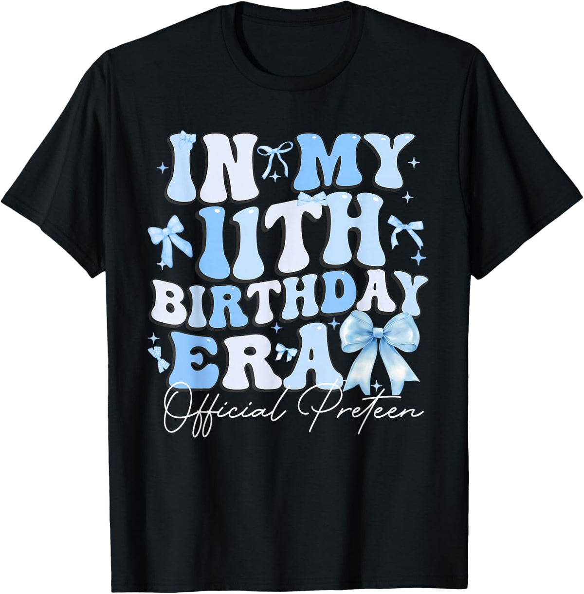 in My 11th Birthday Era Blue Coquette Bow Birthday Girl Kids T-Shirt Tees for Girls