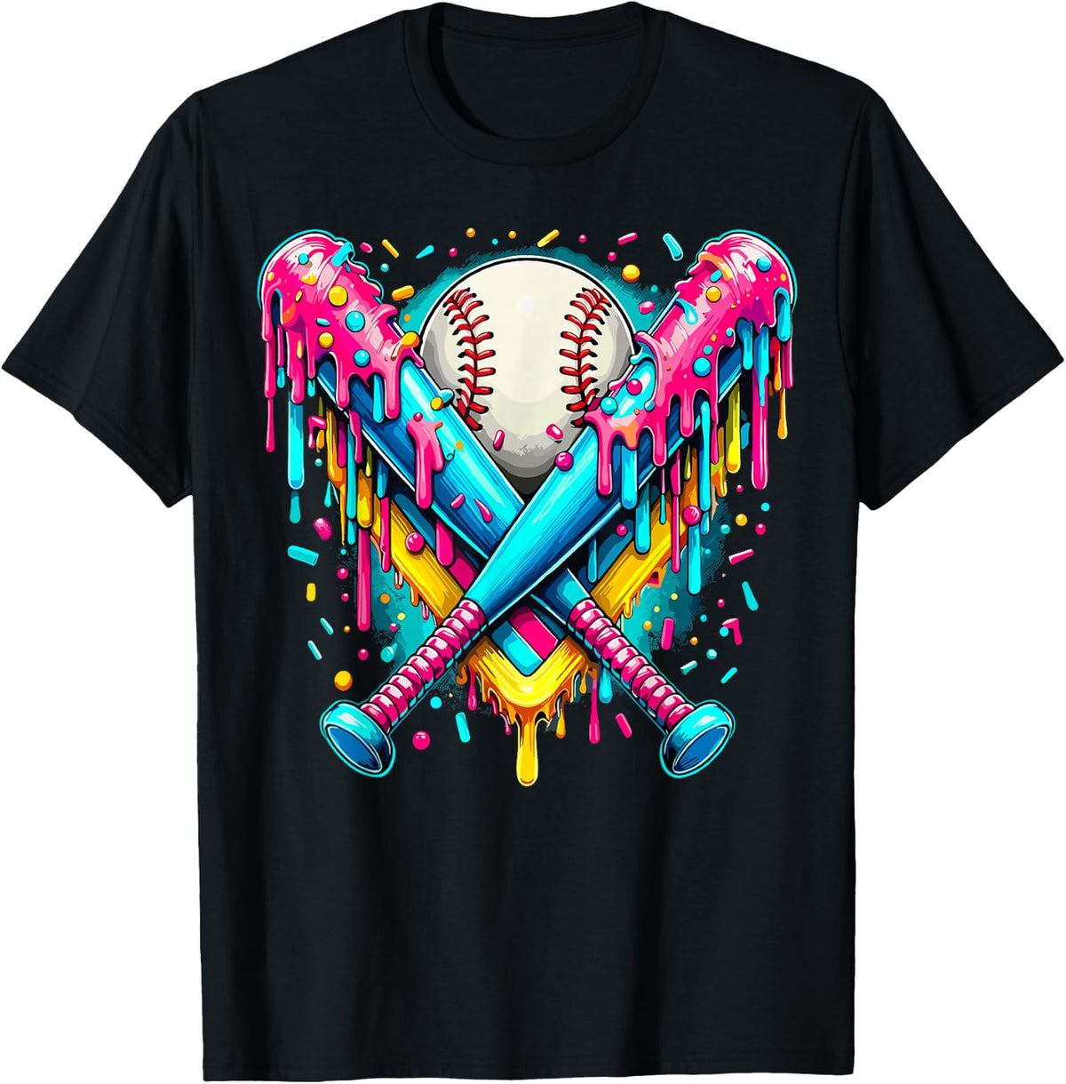 Baseball Player Ice Cream Funny Drip T-Shirt
